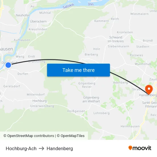 Hochburg-Ach to Handenberg map