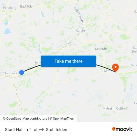 Stadt Hall In Tirol to Stuhlfelden map