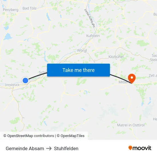 Gemeinde Absam to Stuhlfelden map