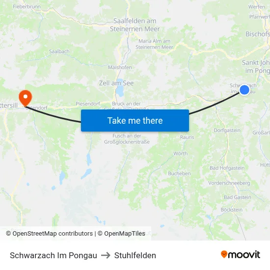 Schwarzach Im Pongau to Stuhlfelden map