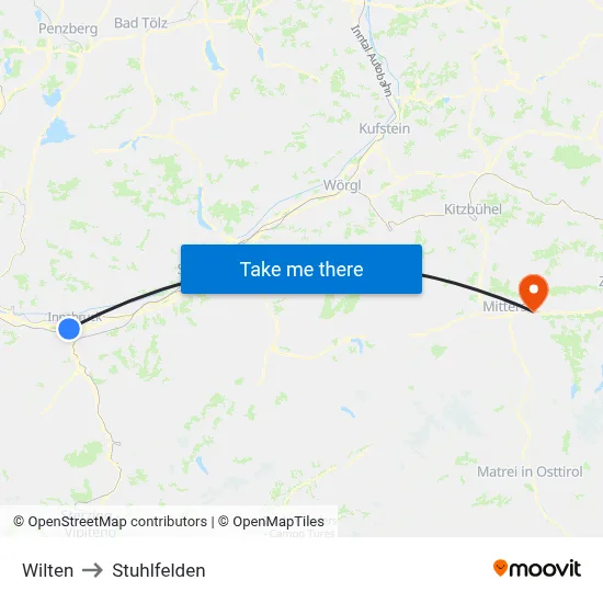 Wilten to Stuhlfelden map