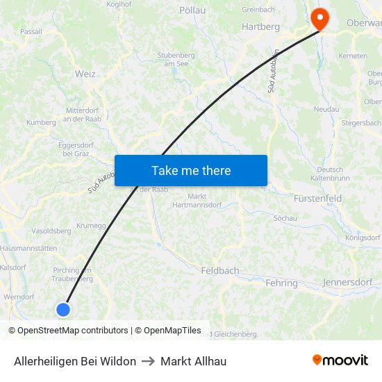 Allerheiligen Bei Wildon to Markt Allhau map