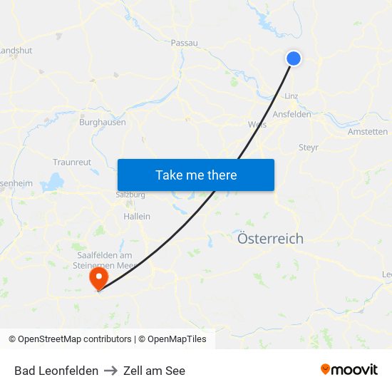 Bad Leonfelden to Zell am See map