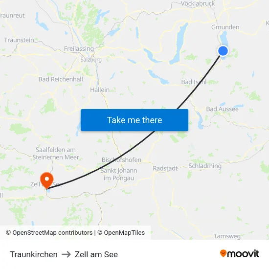 Traunkirchen to Zell am See map