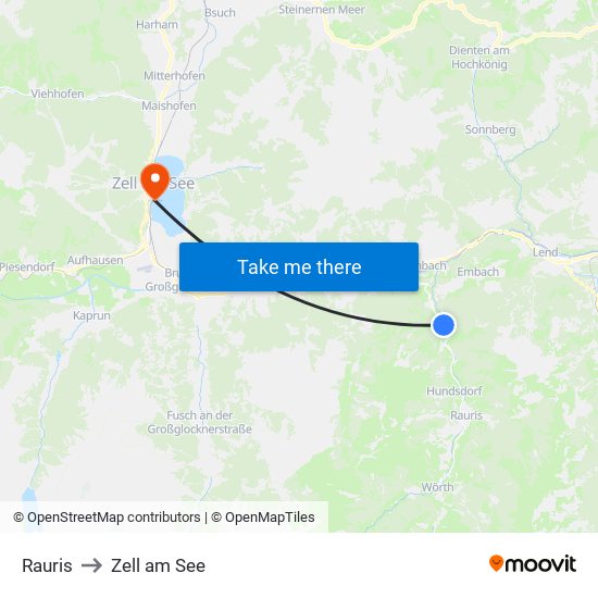 Rauris to Zell am See map