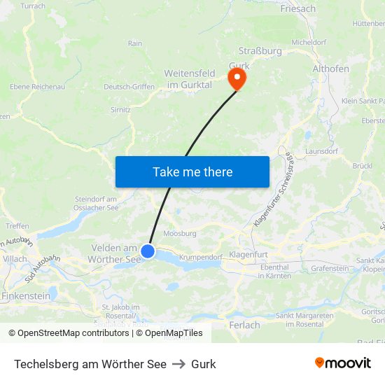 Techelsberg am Wörther See to Gurk map