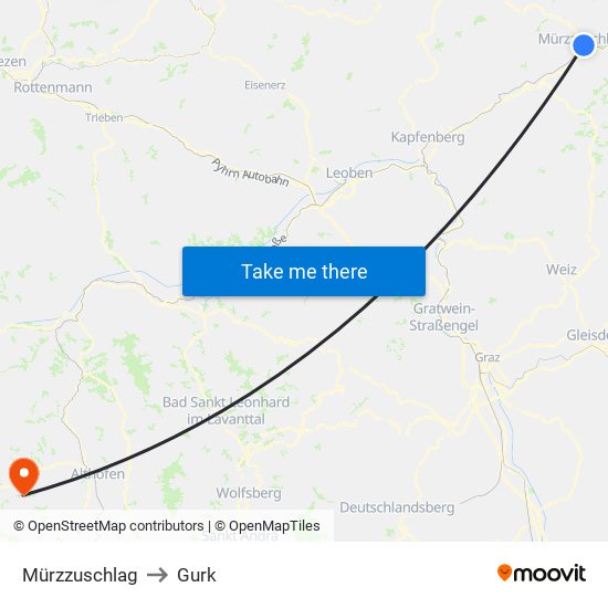 Mürzzuschlag to Gurk map