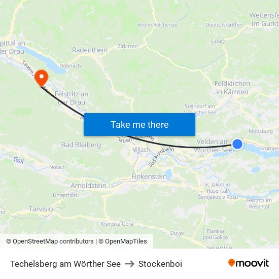 Techelsberg am Wörther See to Stockenboi map