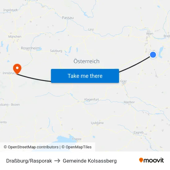 Draßburg/Rasporak to Gemeinde Kolsassberg map