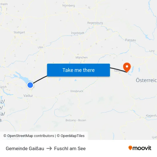 Gemeinde Gaißau to Fuschl am See map