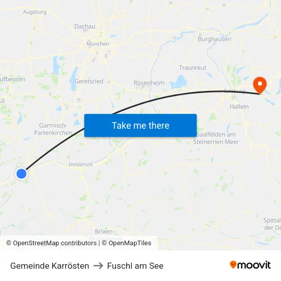 Gemeinde Karrösten to Fuschl am See map