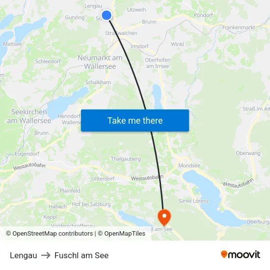 Lengau to Fuschl am See map
