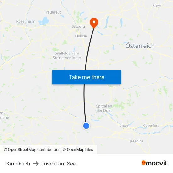 Kirchbach to Fuschl am See map
