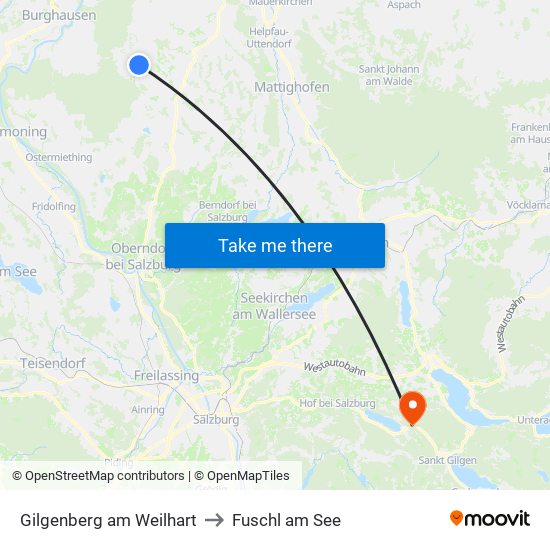 Gilgenberg am Weilhart to Fuschl am See map