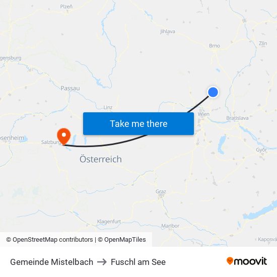 Gemeinde Mistelbach to Fuschl am See map