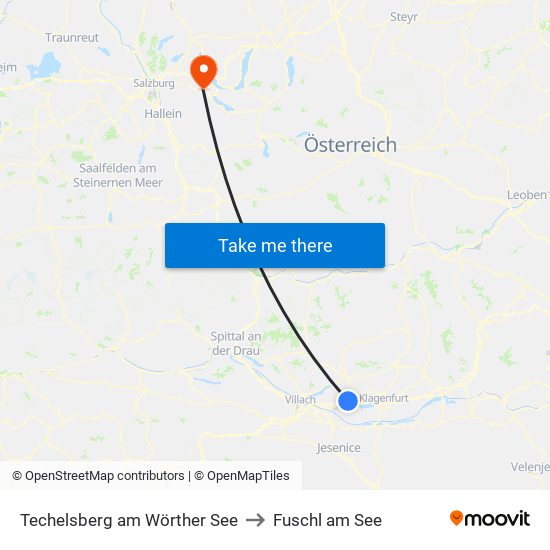 Techelsberg am Wörther See to Fuschl am See map