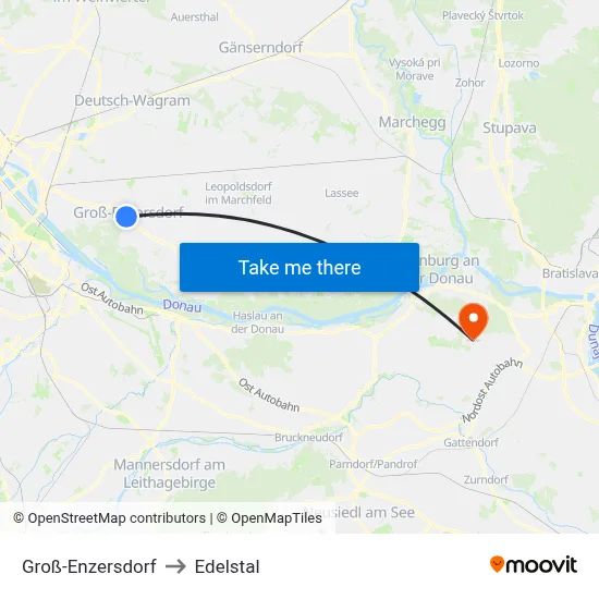 Groß-Enzersdorf to Edelstal map