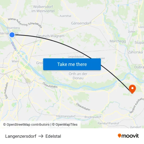 Langenzersdorf to Edelstal map