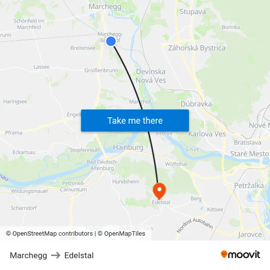 Marchegg to Edelstal map