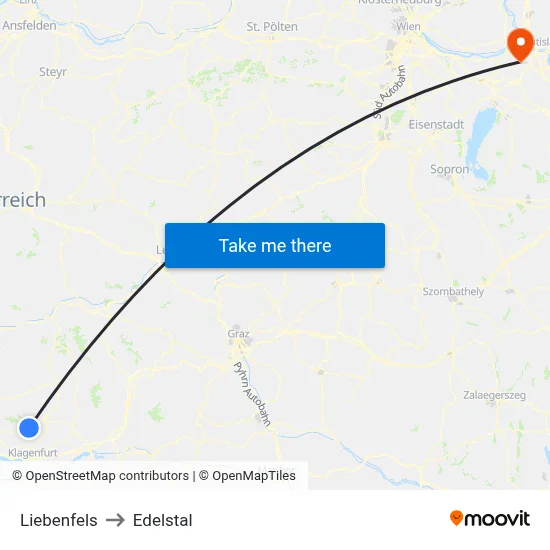 Liebenfels to Edelstal map