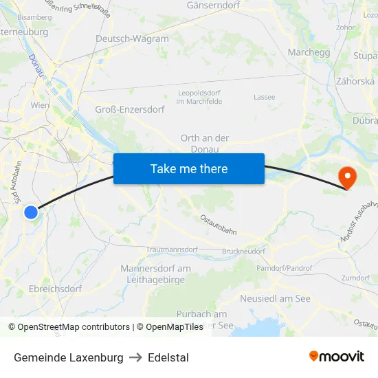 Gemeinde Laxenburg to Edelstal map
