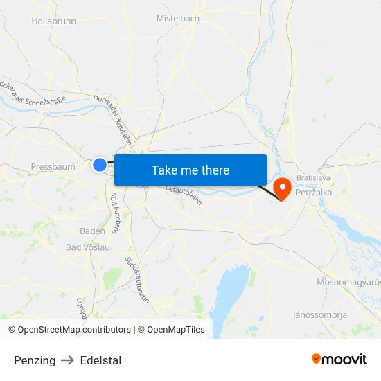 Penzing to Edelstal map