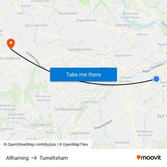 Allhaming to Tumeltsham map