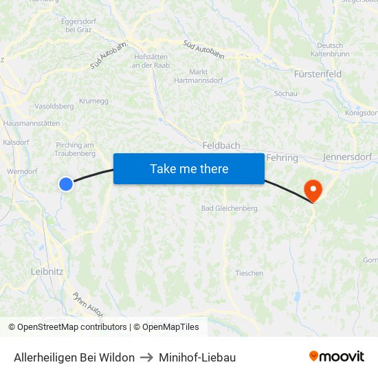 Allerheiligen Bei Wildon to Minihof-Liebau map