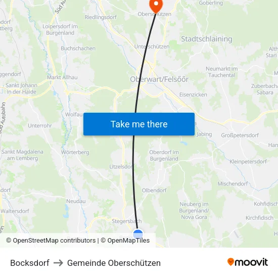Bocksdorf to Gemeinde Oberschützen map