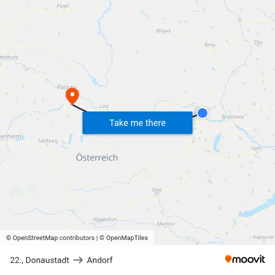 22., Donaustadt to Andorf map