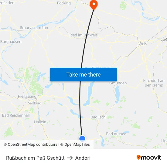 Rußbach am Paß Gschütt to Andorf map
