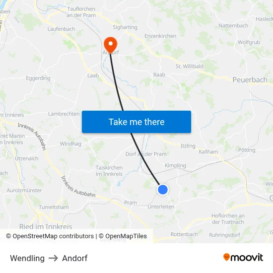 Wendling to Andorf map