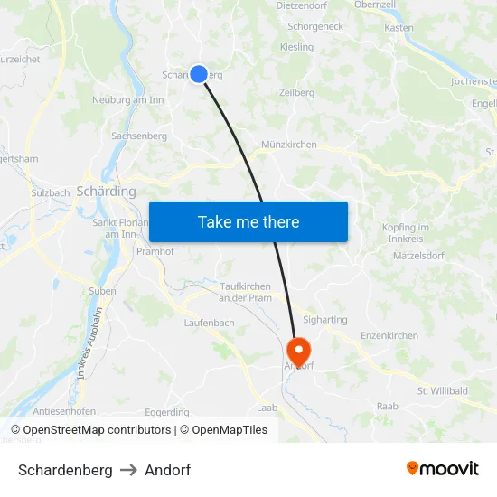 Schardenberg to Andorf map