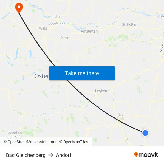 Bad Gleichenberg to Andorf map
