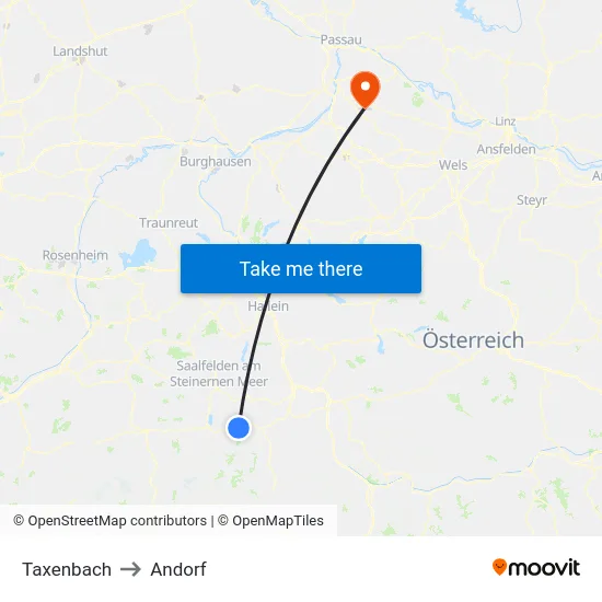 Taxenbach to Andorf map
