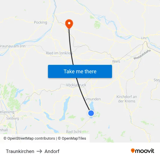 Traunkirchen to Andorf map