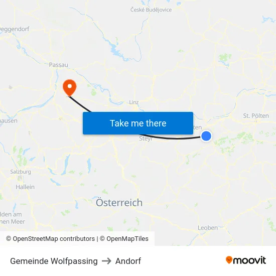 Gemeinde Wolfpassing to Andorf map