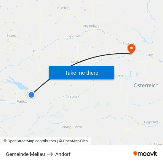 Gemeinde Mellau to Andorf map