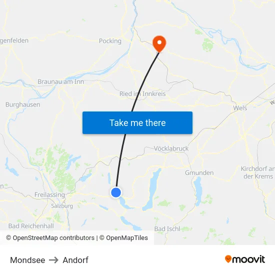Mondsee to Andorf map