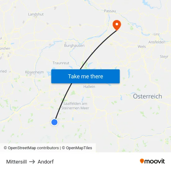 Mittersill to Andorf map