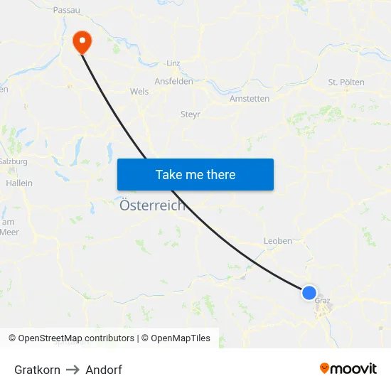 Gratkorn to Andorf map