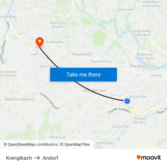 Krenglbach to Andorf map