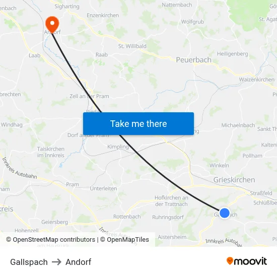 Gallspach to Andorf map