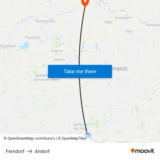 Ferndorf to Andorf map