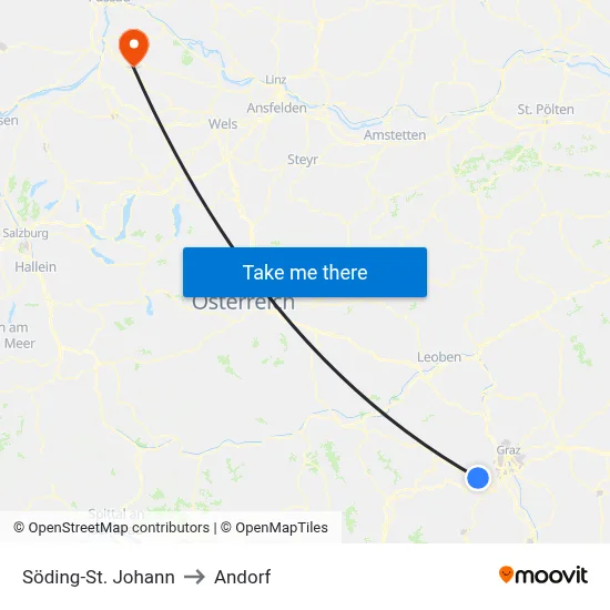 Söding-St. Johann to Andorf map