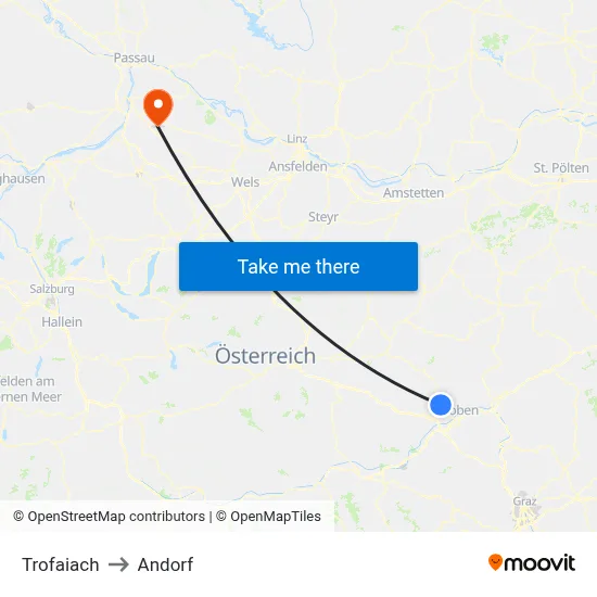 Trofaiach to Andorf map