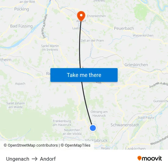 Ungenach to Andorf map