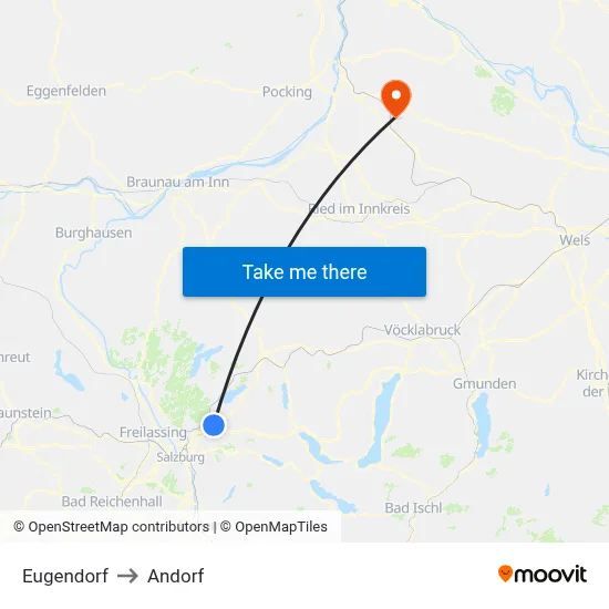 Eugendorf to Andorf map