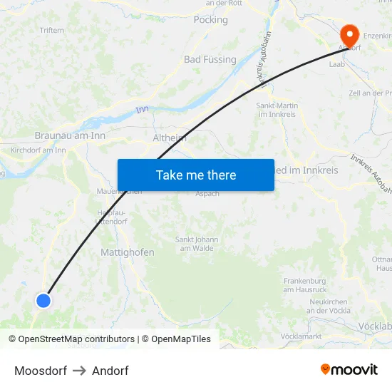 Moosdorf to Andorf map