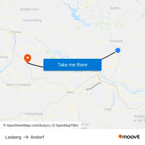 Lasberg to Andorf map